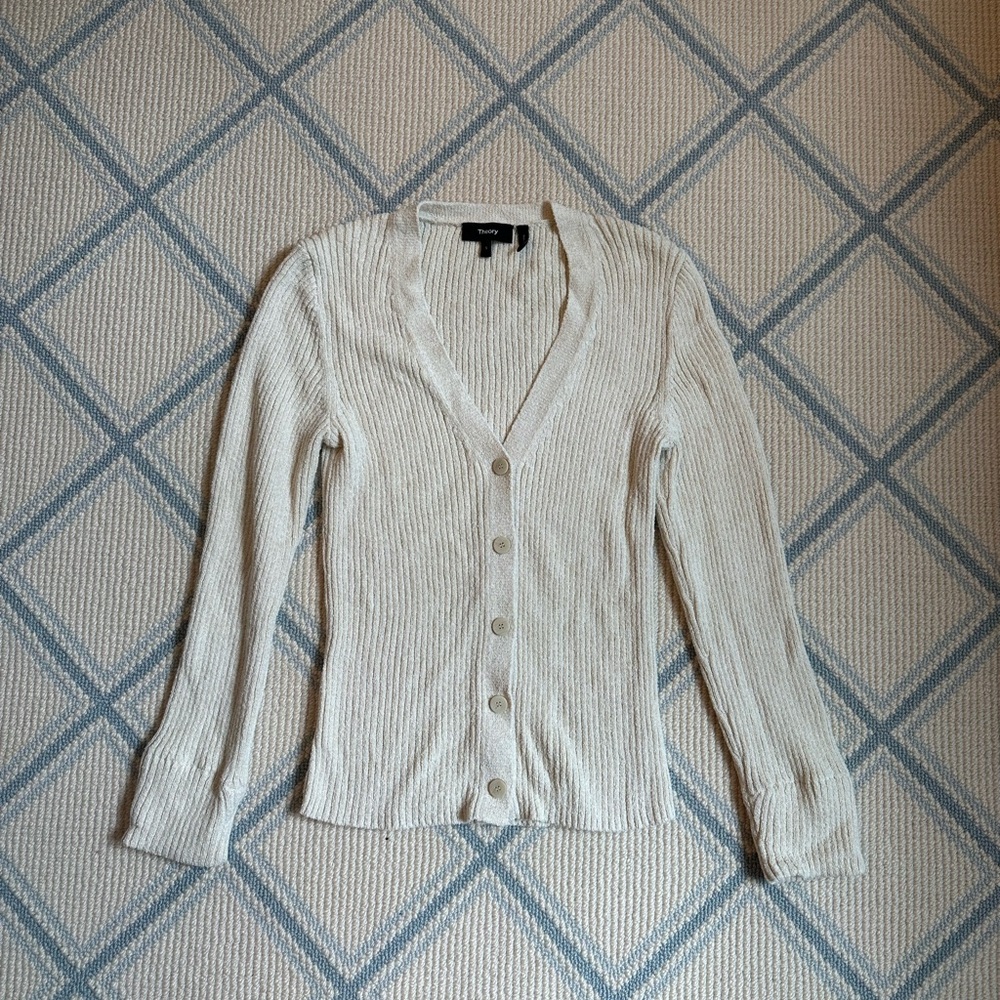 Theory Cream Cable Knit Cardigan Sweater
